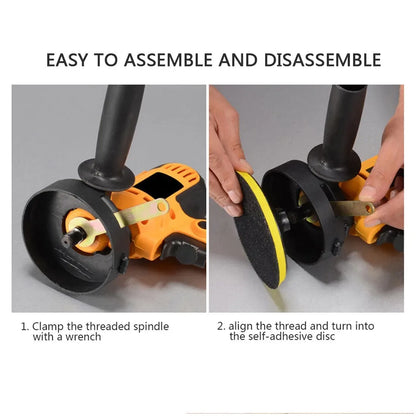 Concentric electric polishing machine in a 31-piece kit with grinding accessories and polishing pads for vehicle refurbishment