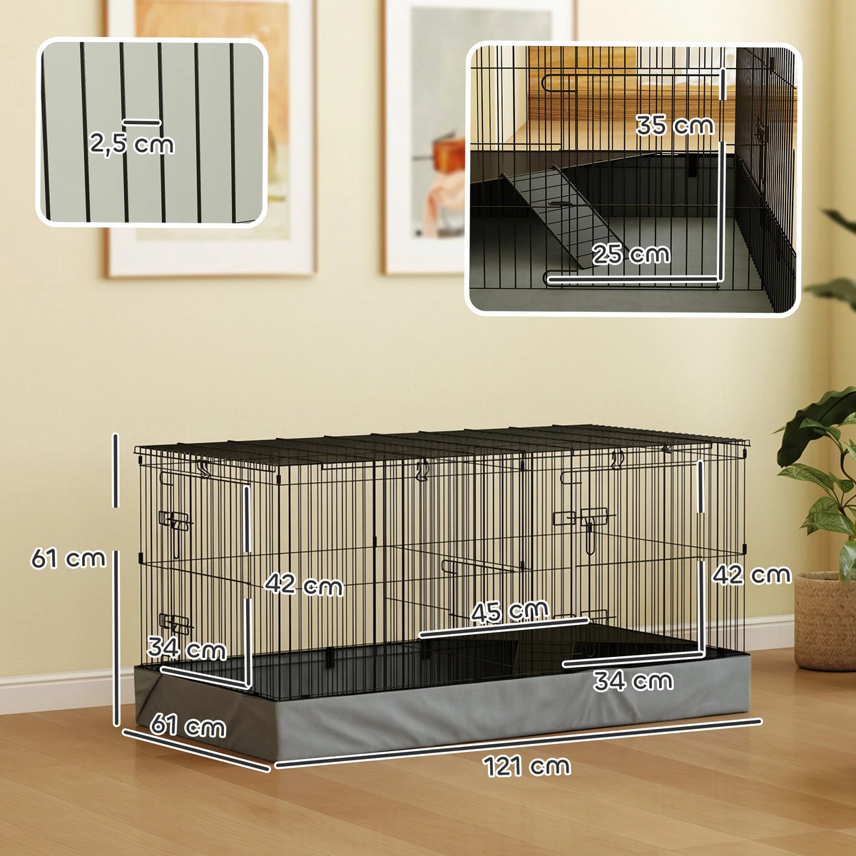 Large Metal Rabbit hamster Cage with Liner & Ramp, Indoor 2-Tier Bunny Habitat with Removable Base, Pet Cage for Rabbit, Guinea Pig, Small Animals