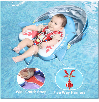 Mambobaby Float Safe Solid Core Comfort Skin-friendly Design with Canopy Baby Swimming Ring Toddler Pool Float Infant Water Ring