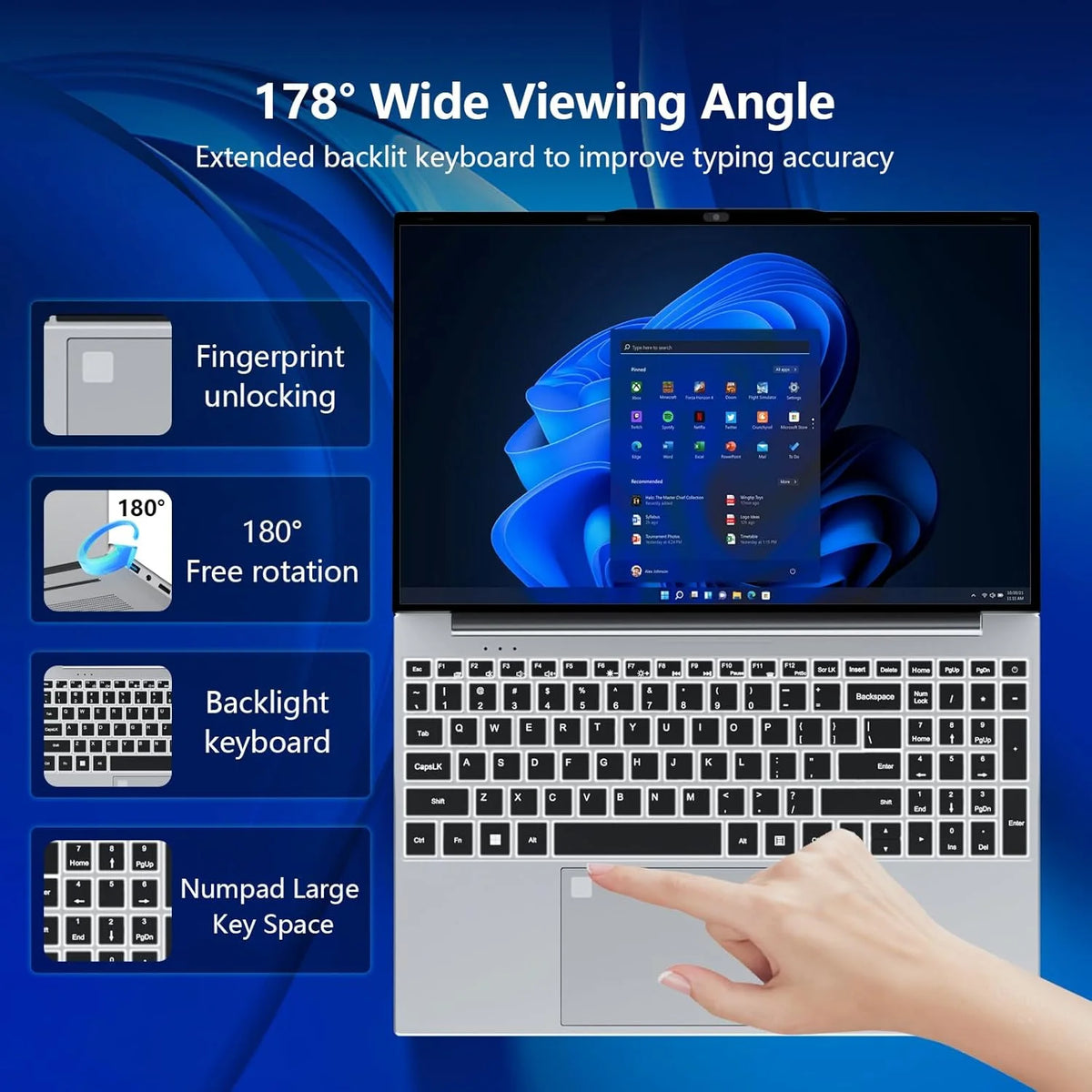FUCHU 2026 Portable 15.6 Inch Fingerprint Unlock Backlit Keyboard Laptop Computers 16GB DDR3 RAM 512GB 1TB 2TB SSD Intel i3-6006U Notebook Windows 11 Pro Office Study Game PC Laptop