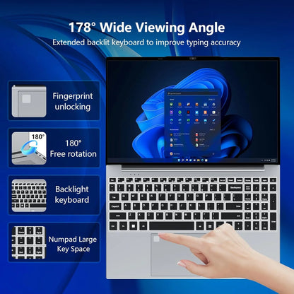 FUCHU 2026 Portable 15.6 Inch Fingerprint Unlock Backlit Keyboard Laptop Computers 16GB DDR3 RAM 512GB 1TB 2TB SSD Intel i3-6006U Notebook Windows 11 Pro Office Study Game PC Laptop