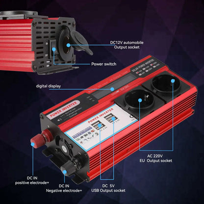 4000W 3000W Power Inverter DC 12V To AC 220V 230V Transformer with 4 USB EU Socket Charge with LED Display for RV Phone Car