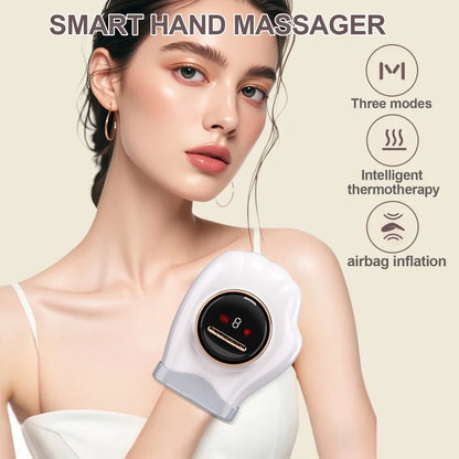 Electric Hand Massager with Heat Air Compression Finger Palm Wrist Therapy Massager Rechargeable Hand Care Device for Pain Relief Relaxation Home Office