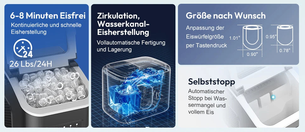 LOEFME Portable Ice Maker 12kg/24h 9 Ice Cubes in 6-13 Min LED Display with Adjustable Ice Size 1.4L Water Tank for Home