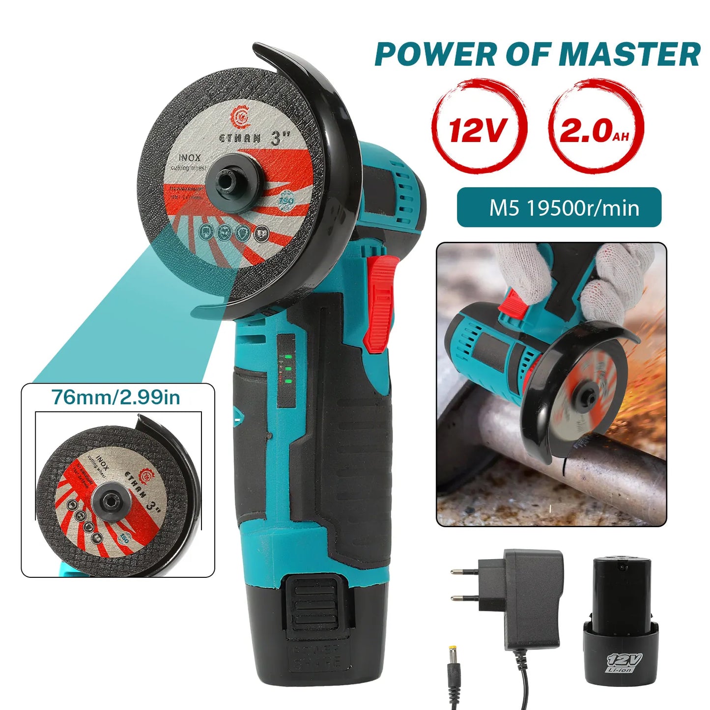 19500rpm 12V Mini Angle Grinder Grinding Cordless Machine Lithium Battery Rechargeable Grinder Cushing Power Tools