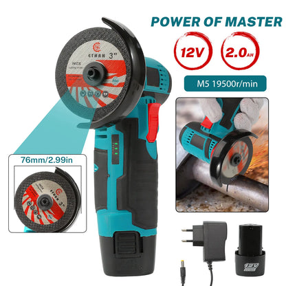 19500rpm 12V Mini Angle Grinder Grinding Cordless Machine Lithium Battery Rechargeable Grinder Cushing Power Tools