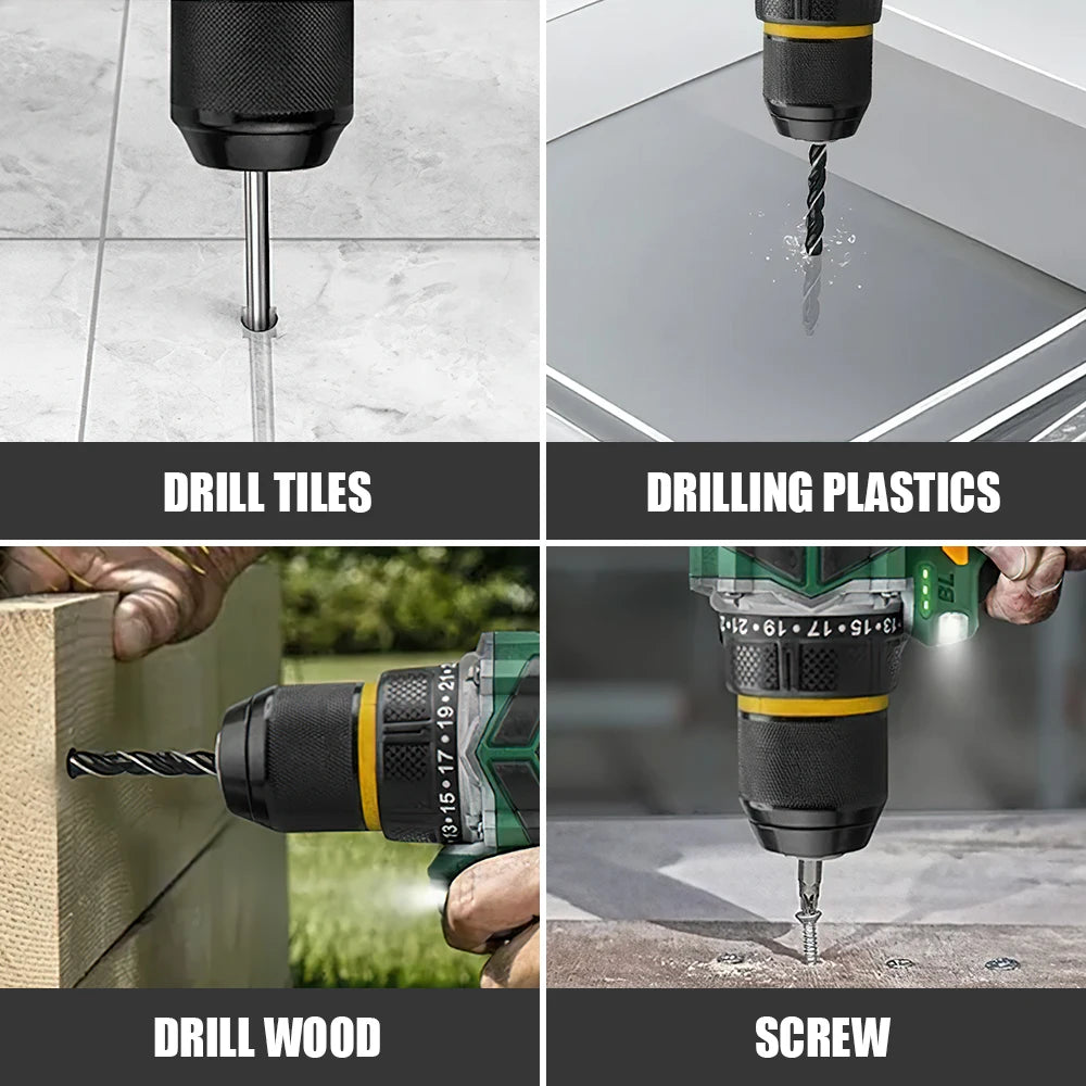 55N.M 10MM 23+1 Torque Brushless/Brushed (Yellow Kit) Electric Impact Drill Metal Ratchet Chuck Cordless Drill Electric Screwdriver DIY Power Tools