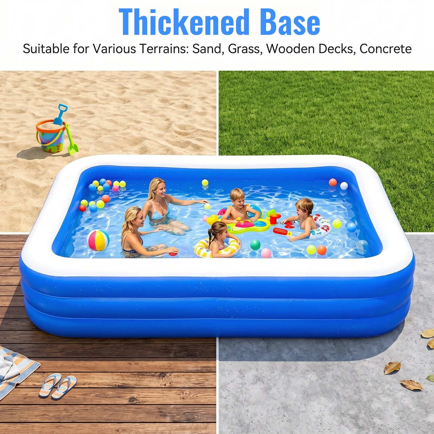 3M/2.6M Family Inflatable Rectangular Pool for Family Gatherings Parties Garden Leisure Durable PVC Outdoor Backyard Swimming Pool