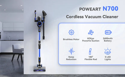 cordless vacuum cleaner, 60KPa, battery life 50 Min, tank 1L, for animal hair, Carpet and hard floors