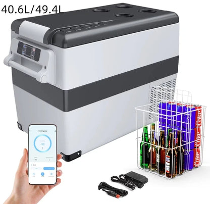 Car cooling box with compressor, 18/20/30.6/35/45/49.4L, with app, portable refrigerator 12V 24V 230V, camping refrigerator down to -20°C for cars and trucks