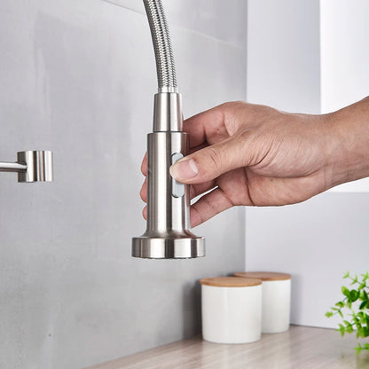 Spring Brushed Kitchen Sink Faucet Pull Down Sprayer Nozzle Single Handle Faucets Mixer Hot Cold Stainless Steel Modern
