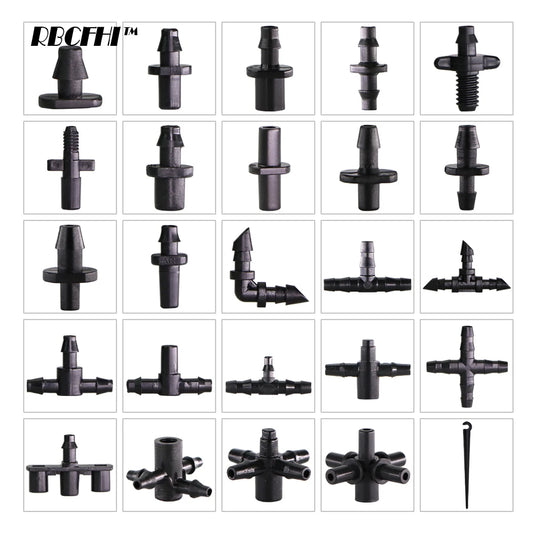 RBCFHI Garden Irrigation Connectors Barbed Single Double Tee Elbow Drip Arrow Cross Coupling Watering Fitting For 3/5 4/7mm Hose