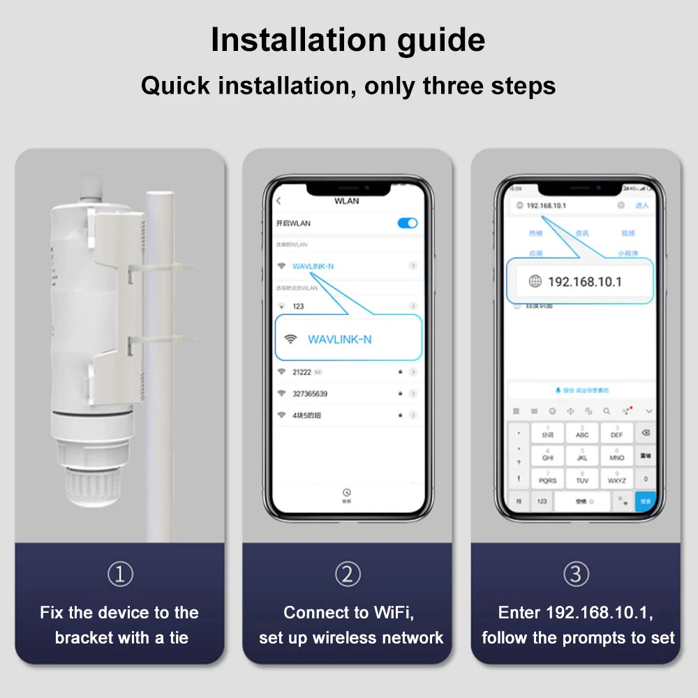 Wavlink High Power 300Mbps Wireless Wifi Repeater Outdoor 2.4G Wireless Wifi Router /Long Range Extender POE High Gain Antennas