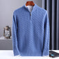 Autumn Winter 100% Wool Men's Slim Pullover Zipper Half High Neck Cashmere Knit Sweater Thick  Business Casual Large-Size Top
