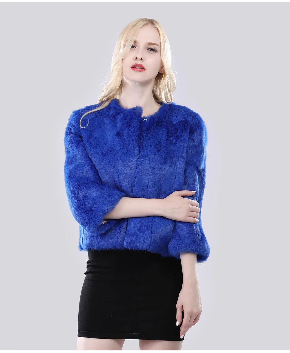Hot Sale Girl Real Rabbit Fur Coat Women Real Rabbit Fur Jacket Genuine Real Rabbit Fur Outerwear Casual Short Real Fur Coats