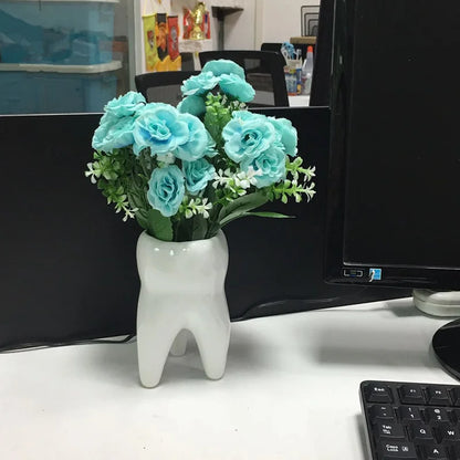 Dental Tooth Shape Flower Vase Home Decoration Pot Creative Garden Planter Pot Ceramic Pen Holder Cute   Dentistry Dentist Gifts