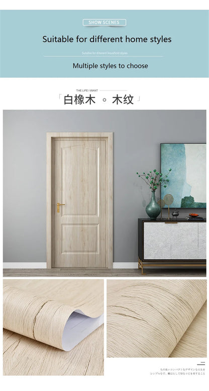 90x210cm/30X500cm Grey Wood Grain Wallpaper On The Door Adhesive  Furniture Refurbish Sticker Home Decor Wall Decal Door Sticker