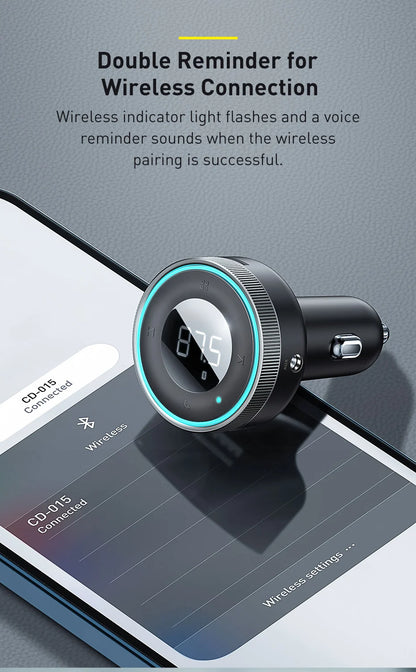 Baseus Car FM Transmitter 5.0 Bluetooth Car Charger Music Adapter 3.4A Dual USB MP3 Player Radio Handsfree Audio FM Modulato