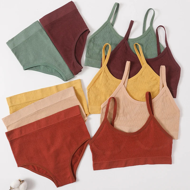 Women Seamless Bra And Panties Set U-Back Bralette Top Comfort Breathable Briefs Ribbed Sexy Lingerie Sports Underwear Set