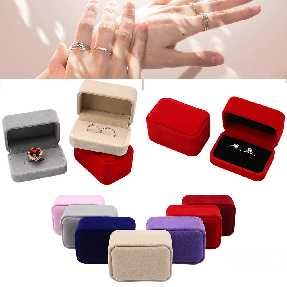 Velvet Ring Box Couple Double Ring Earrings Display Holder Case Proposal Engagement Wedding Marriage Anniversary Jewelry Packing