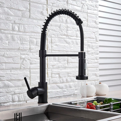 Spring Brushed Kitchen Sink Faucet Pull Down Sprayer Nozzle Single Handle Faucets Mixer Hot Cold Stainless Steel Modern