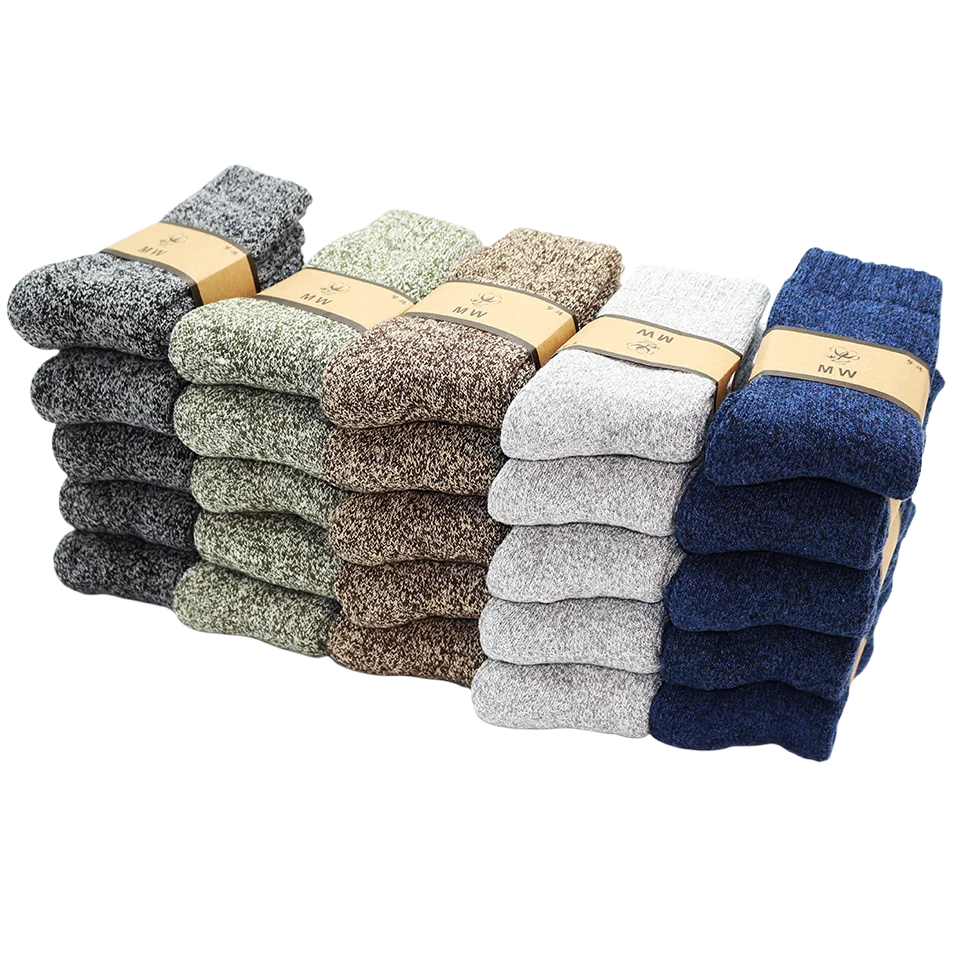 Winter Men's Merino Wool Socks Super Thick Warm High Quality Harajuku Retro Snow Casual Antifreeze Socks 5 Pair