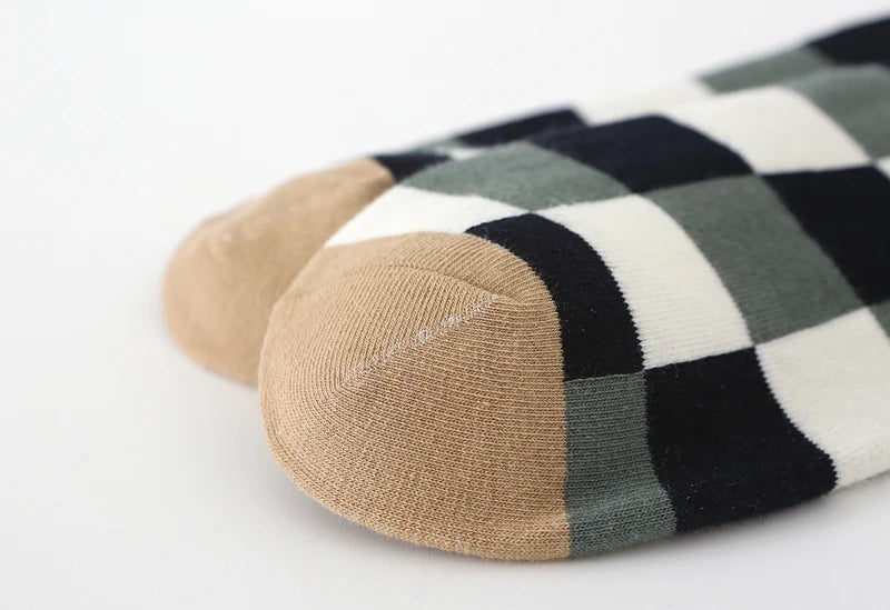 5Pair-pack New Men's Socks Colorful Grid Sock Casual Business High Quality Happy Combed Cotton Socks Fashion Gentleman Socks Men