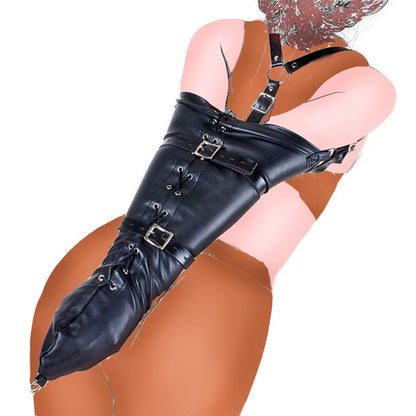 SM Sexy Restraint Arm Binder Behind Back Straight Jacket Leather Armbinder Slave Lockable Bondage Shoulder Straps Club Role play