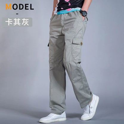 Cotton Cargo Trousers Men Work Pants Sports Casual Jogging Training High Quality Overalls Korean Plus Size Loose Straight Pants