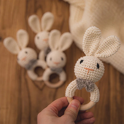 1pc Baby Teether Music Rattles for Kids Animal Crochet Rattle Elephant Giraffe Ring Wooden Babies Gym Montessori Children's Toys