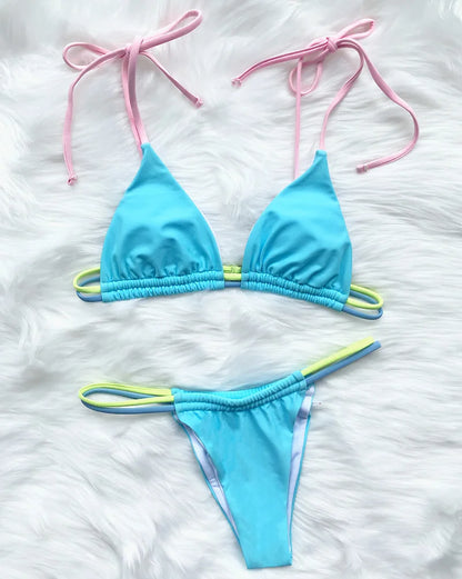 Sexy Mini Micro Thong Neon Bikini Women Brazilian Swimwear Female Swimsuit Two-pieces Bikini set High Cut Bathing Suit Swim Lady