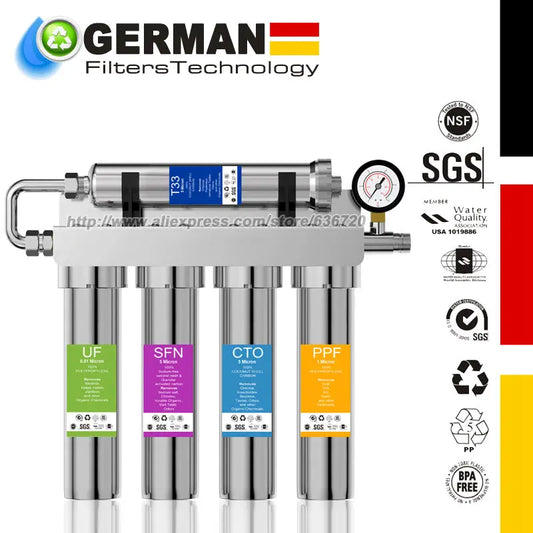 0.01μm Stainless Stee Ultra-Filtration Under Sink Water Filter System, Reduces 99.99% of Chlorine, Bad Taste & Odor