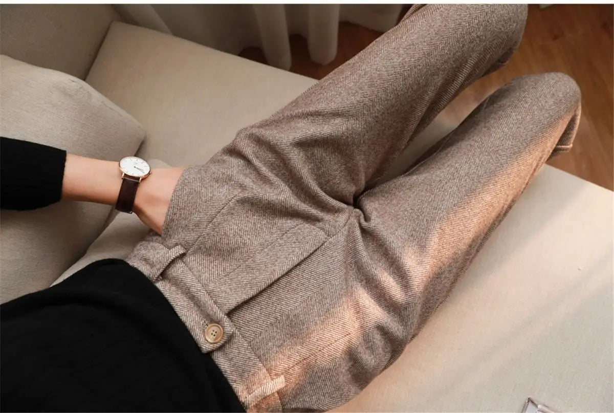 Woolen Pants Women's Harem Pencil Pants 2023 Autumn Winter High Waisted Casual Suit Pants Office Lady Women Trousers