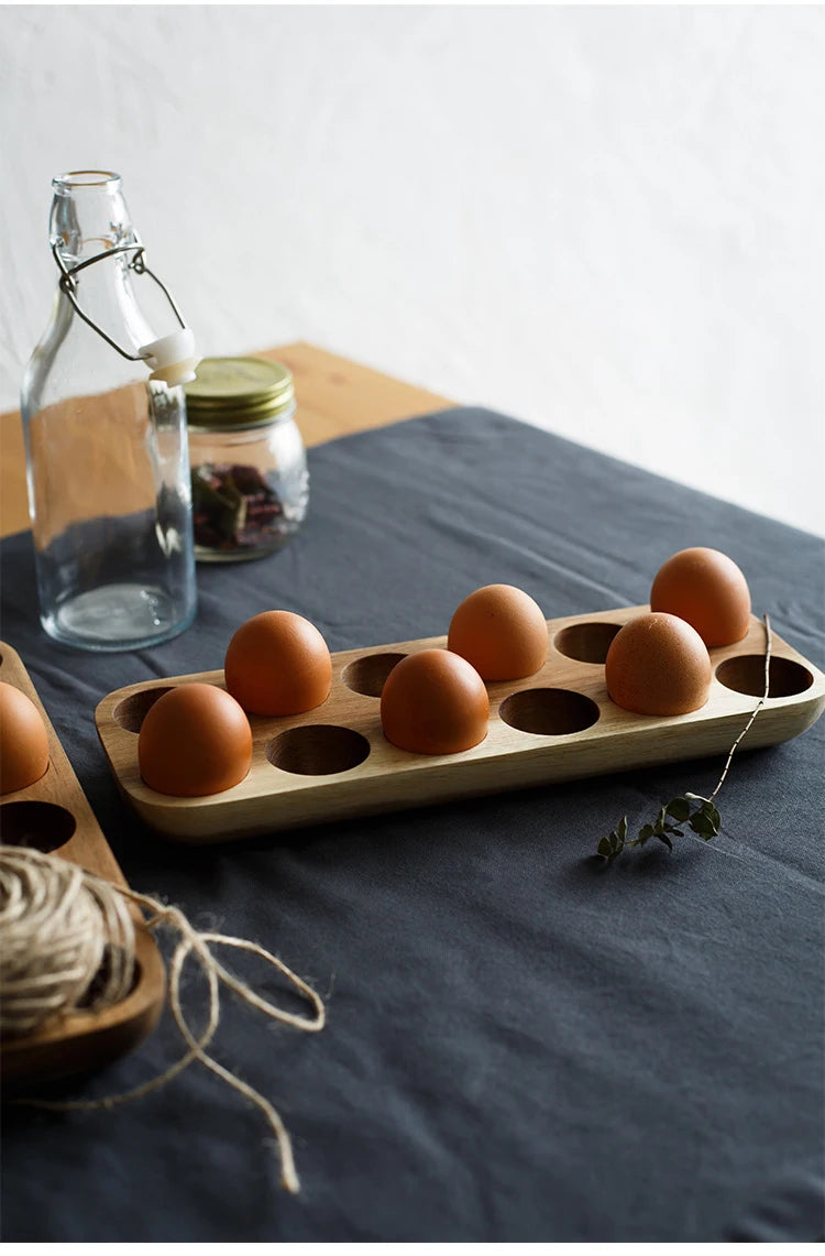 Japanese Style Wooden Double Row Egg Storage Box Home Organizer Rack Eggs Refrigerator Holder Kitchen Fresh Keeping Accessories