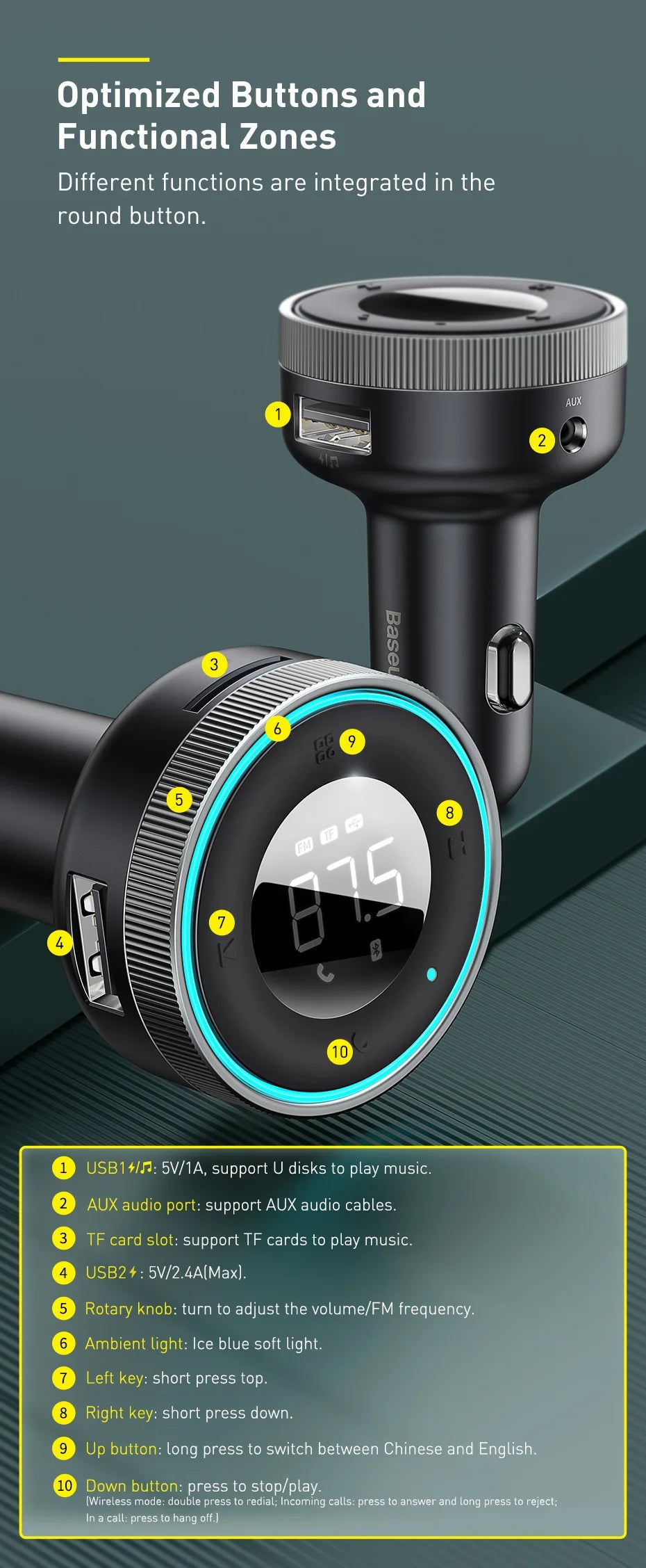 Baseus FM Transmitter Modulator Car Wireless Bluetooth 5.0 USB Fast Charger Auto Aux Radio Mp3 Player Music Hands Free Car Kit