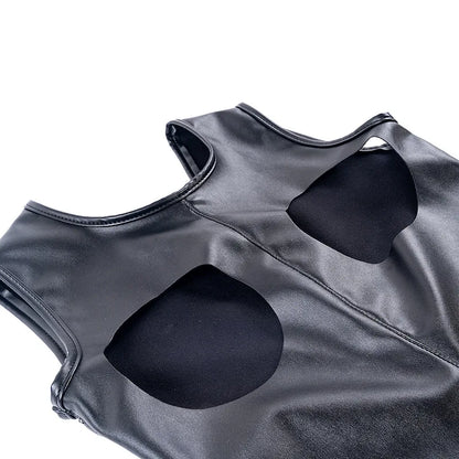 PU Leather Housewife Open Chest and Butt Tights Crotchless Bodysuit Harness Sexy Costume BDSM Bondage Rompers Sex Toys Women