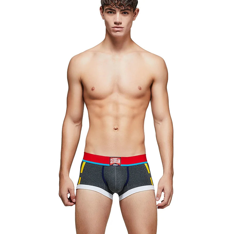 SEOBEAN Men's Low-Rise Boxer Briefs Cotton Underwear Soft Breathable Comfortable Shorts for Daily Casual Wear