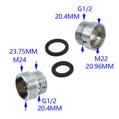 Silver 1/2 to M22 M24 Threaded Connector Brass Water tap Connector for Faucet Adaptor Fitting plating silver white 1pcs