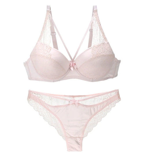 2021 New Sexy Women BCD Cup Bra Sets Lace Thong Hollow Out Underwear Panties Intimante Brief Female Girls Lingerie
