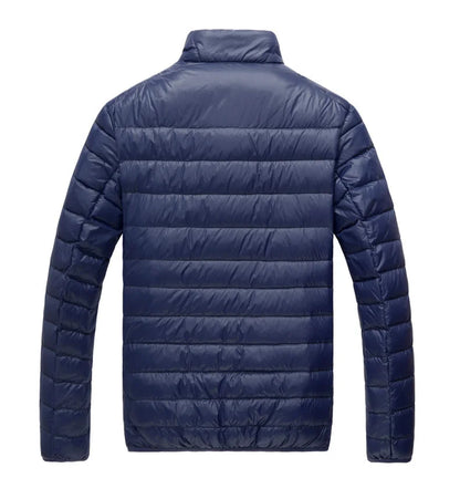 Schinteon Men Ultralight White Duck Down Jacket Thin Stand Collar Solid Color Simple Autumn Outwear