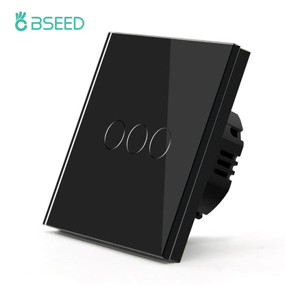 BSEED Touch Light Switch With EU USB Wall Sockets Black Wall Led Switches 1/2/3Gang 1Way Crystal Dark Blue Backlight Wall Switch