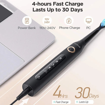 Fairywill FW507 Electric Sonic Toothbrush USB Charger Tooth 8Brush Replacement Waterproof Electronic Toothbrush with Travel Case