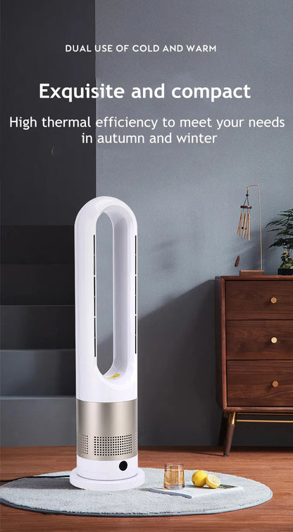 Bladeless Electric Tower Fan with Cold & Warm Air Cooling Standing Air Conditioner Heater with Timer Remote Control