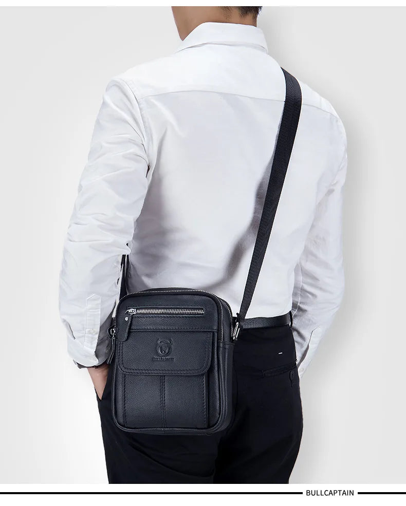Bullcaptain Casual Men's Shoulder Bags Business Messenger Bag High-Quality Men's Cow Leather Bag's Mini Large Capacity Pocket