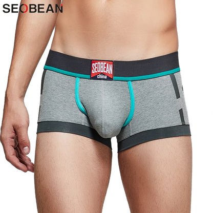 SEOBEAN Men's Low-Rise Boxer Briefs Cotton Underwear Soft Breathable Comfortable Shorts for Daily Casual Wear