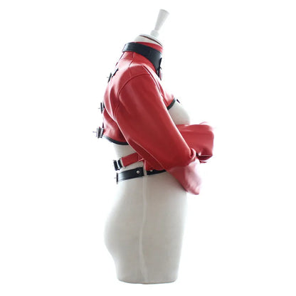 Female BDSM Bondage Breast Exposed  PU Leather Straitjacket Restraint Body Harness Jacket Long Sleeves Play Flirting Women