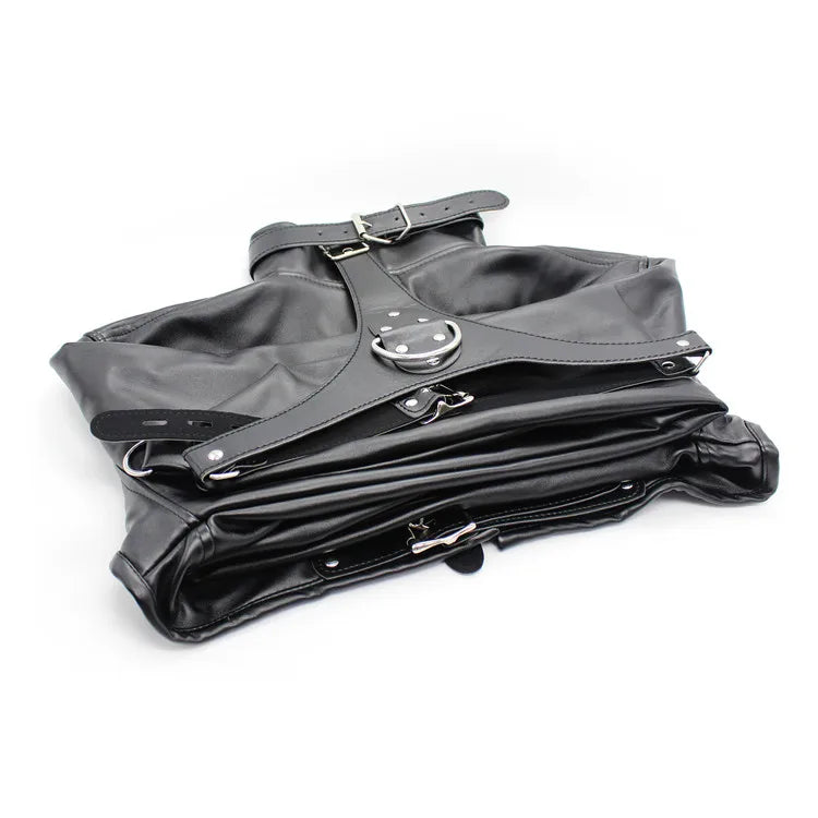 Female BDSM Bondage Breast Exposed  PU Leather Straitjacket Restraint Body Harness Jacket Long Sleeves Play Flirting Women