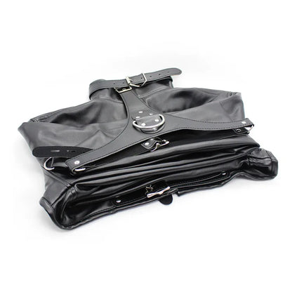 Female BDSM Bondage Breast Exposed  PU Leather Straitjacket Restraint Body Harness Jacket Long Sleeves Play Flirting Women
