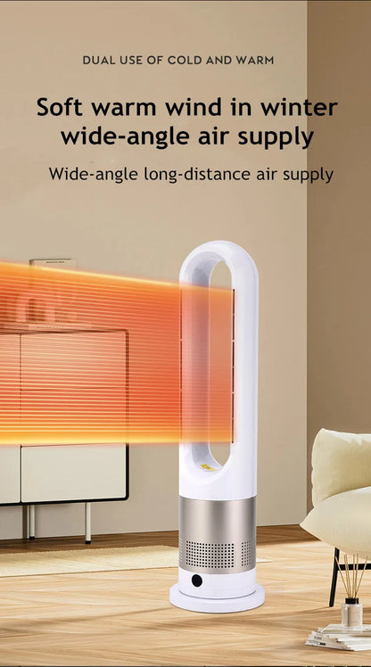 Bladeless Electric Tower Fan with Cold & Warm Air Cooling Standing Air Conditioner Heater with Timer Remote Control
