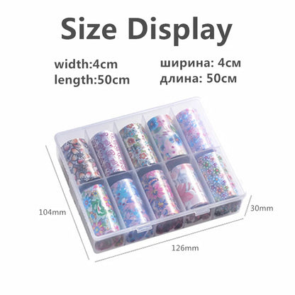 10 Rolls New Design Fresh Nail Foils for Transfer Paper Sticker Plaid Sliders Denim Nails Wraps DIY Bowknot Nail Art Decorations